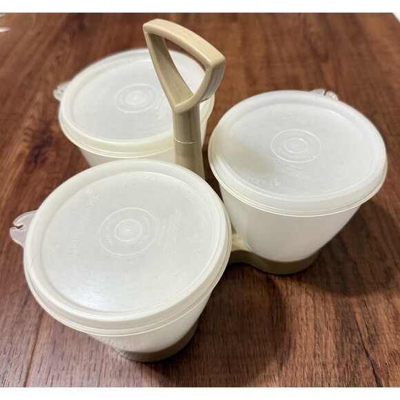 VINTAGE TUPPERWARE CONDIMENT SET~ CADDY~CONTAINER LIDS - Picture 1 of 13